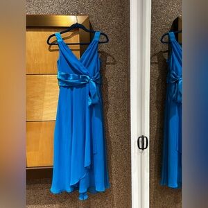 Vintage Evan-Picone Y2K Blue Formal Dress Size 6 Silky V-Neck Midi Evening Party